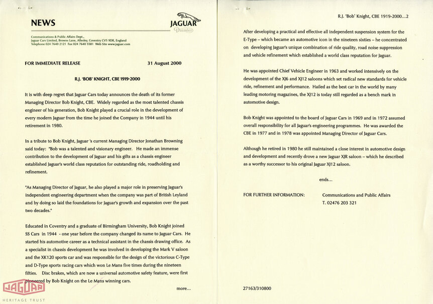 1977 2000 Jaguar Press Release Bob Knight BIO 003 004 001