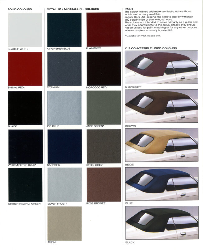 1994 Jaguar XJS Colour &amp; Trim Guide JLD 10 04 00 94 1 002